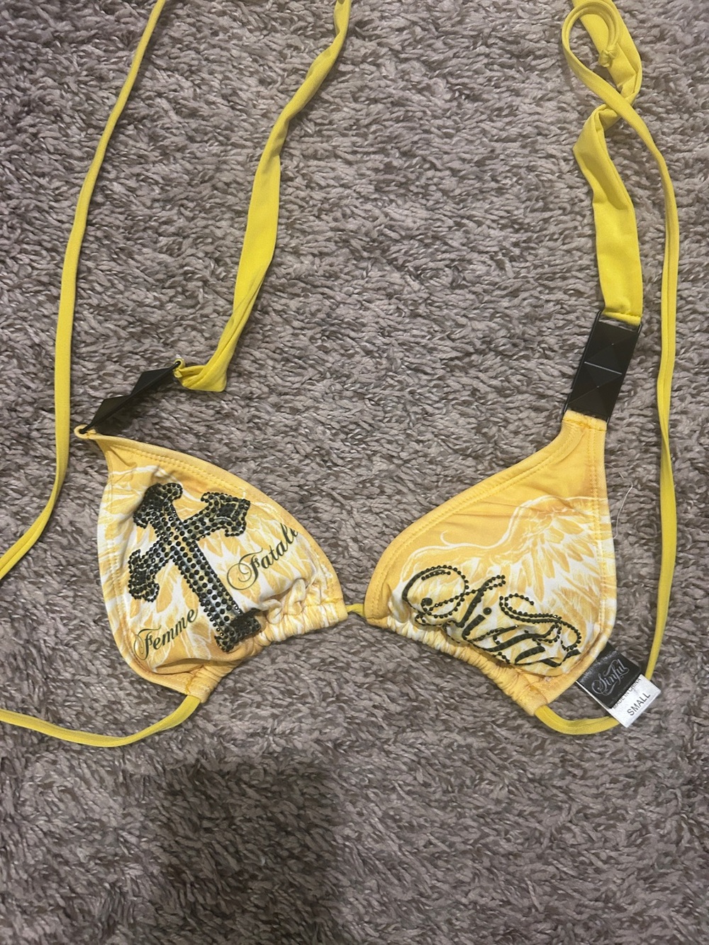 Sinful Yellow Embellished Triangle Bikini Top